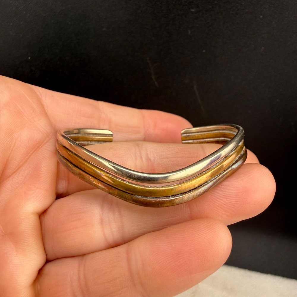Vintage Estate Cuff Bracelet Multi Tone‎ Western V-Shape 6” READ